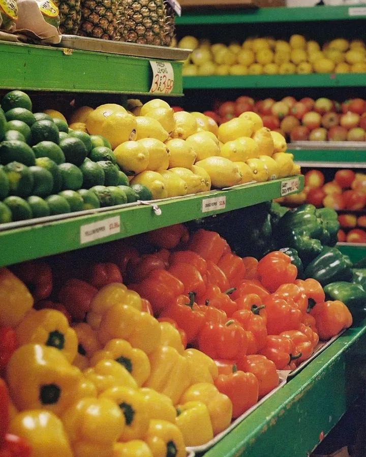 Fresh produce on display at a neighborhood market