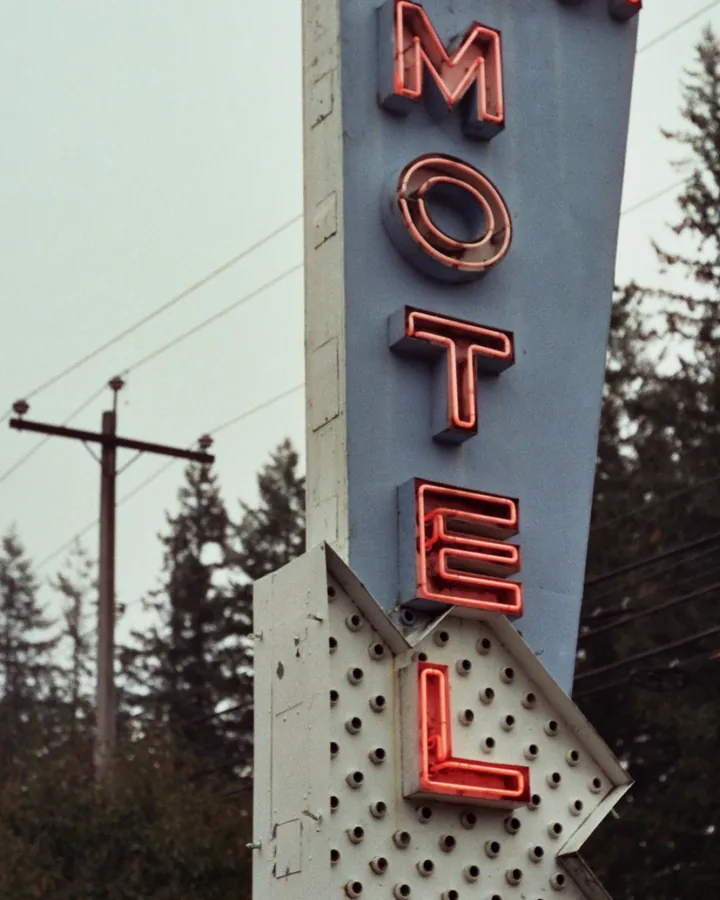 Neon motel sign at night